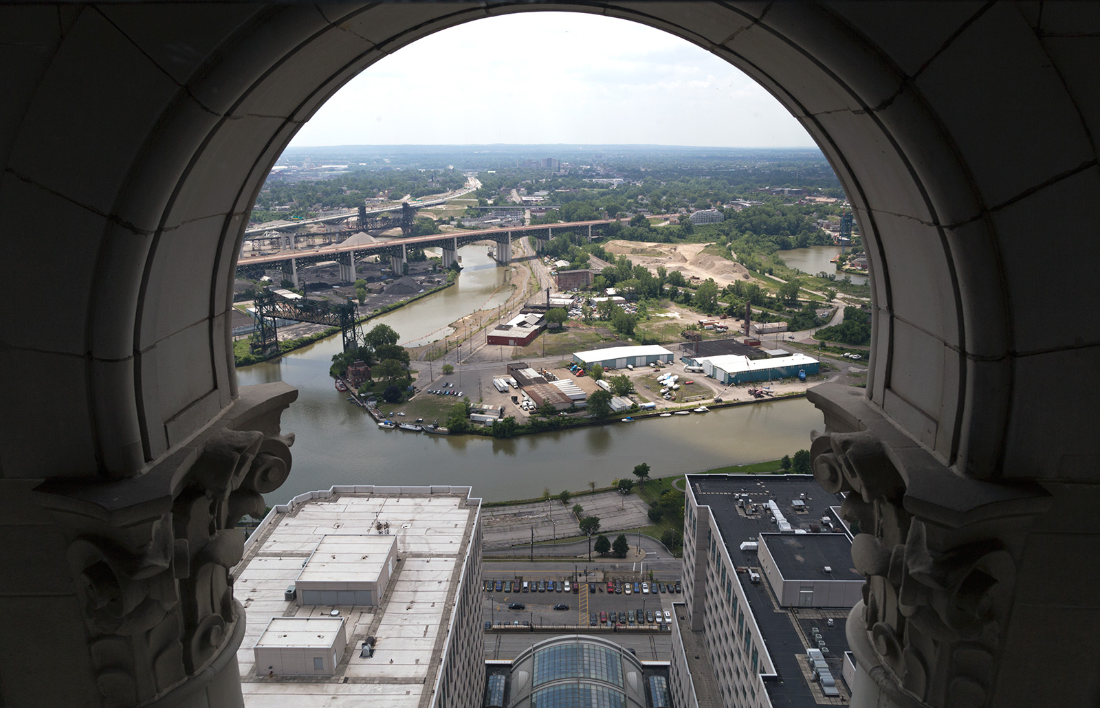 20140908. Looking south over the Cuyahoga River from below the a