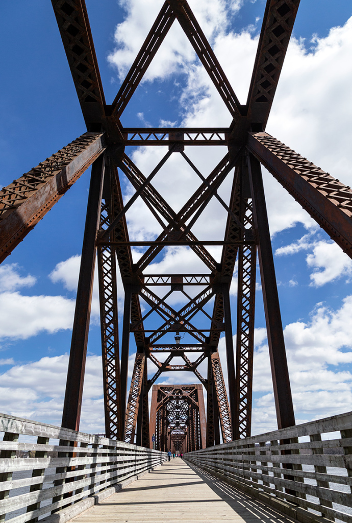 20160722. The 1938 591m Bill Thorpe Walking Bridge in Fredericton, New ...